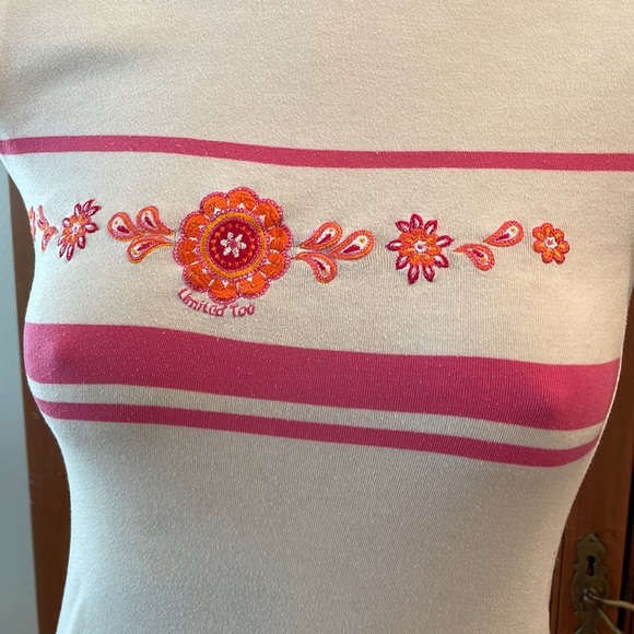 Y2K Limited Too white pink orange floral top flower cap sleeves girls size 6 / 7 - Picture 2 of 9